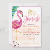 Invitation Flamant rose d'aquarelle Fête de réchauffement mén (Devant)