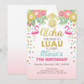 Invitation Flamant rose de fête Tropical Birthday luau (Devant / Derrière)
