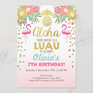Invitation Flamant rose de fête Tropical Birthday luau