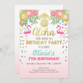 Invitation Flamant rose de fête Tropical Birthday luau (Devant / Derrière)
