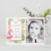 Invitation Flamant rose de fête Tropical Birthday luau (Debout devant)