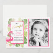 Invitation Flamant rose de fête Tropical Birthday luau (Devant / Derrière)