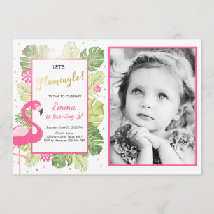 Invitation Flamant rose de fête Tropical Birthday luau