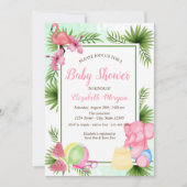 Invitation Flamant rose de fleurs tropicales, Baby shower élé (Devant)