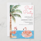Invitation Flamant rose de la fête du pool (Devant)