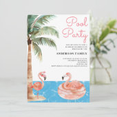 Invitation Flamant rose de la fête du pool (Debout devant)