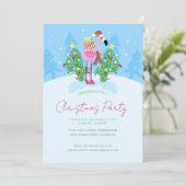 Invitation Flamant rose de Noël avec Cactus. (Debout devant)