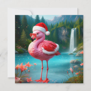 Invitation Flamant rose de Noël Comme Père Noël-47475