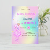 Invitation Flamant rose de parties scintillant, Holographe de (Debout devant)