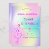 Invitation Flamant rose de parties scintillant, Holographe de (Devant / Derrière)