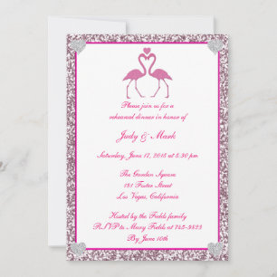 Invitation Flamant rose de Parties scintillant rose Faux Dîne