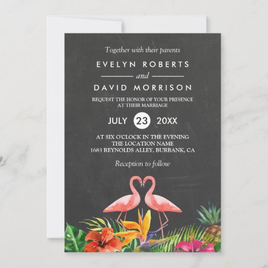 Invitation Flamant rose de tableau de bord floral tropical Ma (Devant)