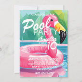 Invitation Flamant rose d'été Pool Party Fille 10e anniversai (Devant)