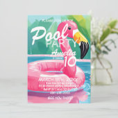 Invitation Flamant rose d'été Pool Party Fille 10e anniversai (Debout devant)