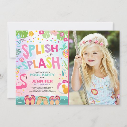 Invitation Flamant rose d'invitation à la piscine Ananas trop (Devant)