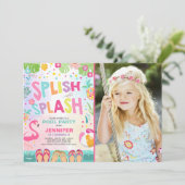 Invitation Flamant rose d'invitation à la piscine Ananas trop (Debout devant)