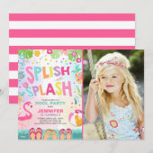 Invitation Flamant rose d'invitation à la piscine Ananas trop (Devant / Derrière)