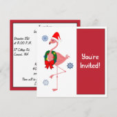 Invitation Flamant rose d'invitation de Noël à Santa Hat (Devant / Derrière)