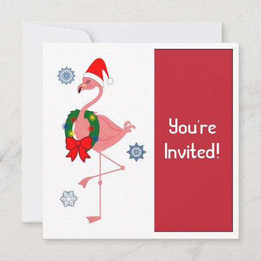 Invitation Flamant rose d'invitation de Noël à Santa Hat (Devant)