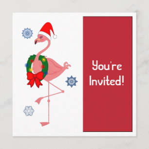 Invitation Flamant rose d'invitation de Noël à Santa Hat