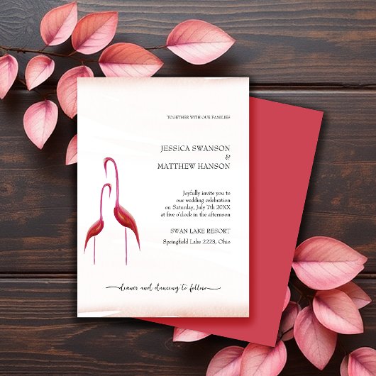 Invitation Flamant Rose Doré Exotique