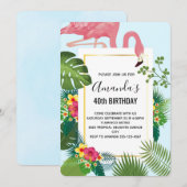 Invitation Flamant Rose Élégant et Feuilles Tropicales pour A (Devant / Derrière)