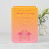 Invitation Flamant rose En Amour Mariage Tropical Rose Et Ora (Debout devant)