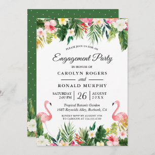 Invitation Flamant rose Engagement Party Feuilles tropicaux F