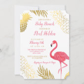Invitation Flamant rose et ananas Gold Bébé Brunch Douche pou (Devant)