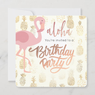 Invitation flamant rose et ananas tropicaux