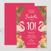 Invitation Flamant rose fête d'anniversaire (Devant / Derrière)
