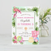 Invitation Flamant rose, Feuilles tropicaux, Anniversaire d'é (Debout devant)