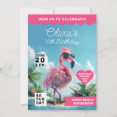 Invitation Flamant rose Fiesta Beach Bash Extravaganza (Devant)