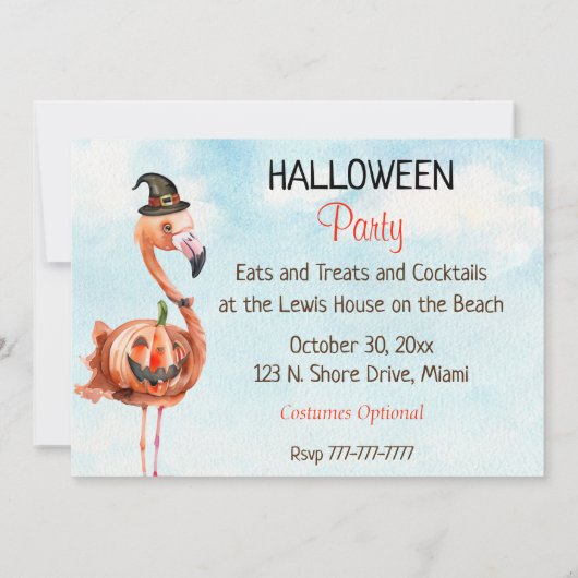 Invitation Flamant rose Fiesta Halloween (Dos)