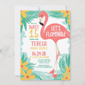 Invitation Flamant rose flamand Tropical Floral Quinceañera (Devant)