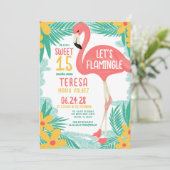 Invitation Flamant rose flamand Tropical Floral Quinceañera (Debout devant)
