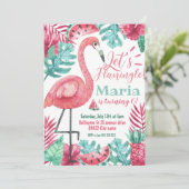 Invitation Flamant rose Flamingle d'anniversaire tropical (Debout devant)