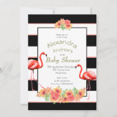 Invitation Flamant rose Fleurs tropicales Baby shower à bande (Devant)