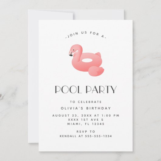 Invitation Flamant rose Float Pool Party Anniversaire (Devant)