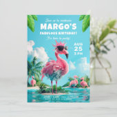 Invitation Flamant rose Flock Beach Party Spectaculaire anniv (Debout devant)