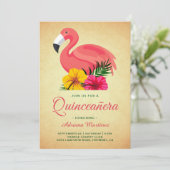 Invitation Flamant rose floral rustique Vintage Quinceanera (Debout devant)