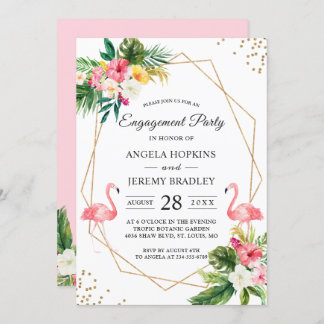 Invitation Flamant rose floral tropical