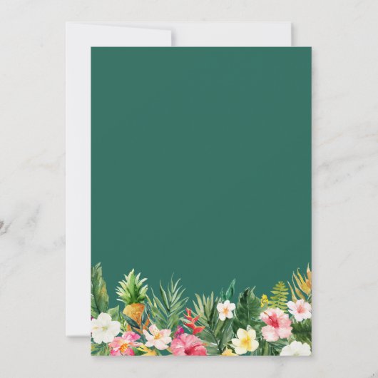 Invitation Flamant rose floral tropical Été Luau Mariage (Dos)