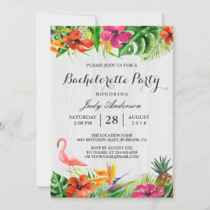 Invitation Flamant rose floral tropical Luau Bachelorette Par