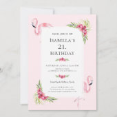 Invitation Flamant rose floral tropical moderne fête d'annive (Devant)