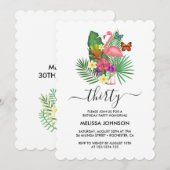 Invitation Flamant rose floral tropical papillons 30e anniver (Devant / Derrière)