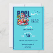 Invitation Flamant rose Flottant Dans La Piscine Anniversaire (Devant)