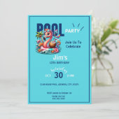 Invitation Flamant rose Flottant Dans La Piscine Anniversaire (Debout devant)