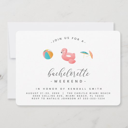 Invitation Flamant rose Flottant Pool Party Bachelorette Week (Devant)