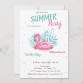 Invitation Flamant rose Flotté été fête d'anniversaire (Devant)